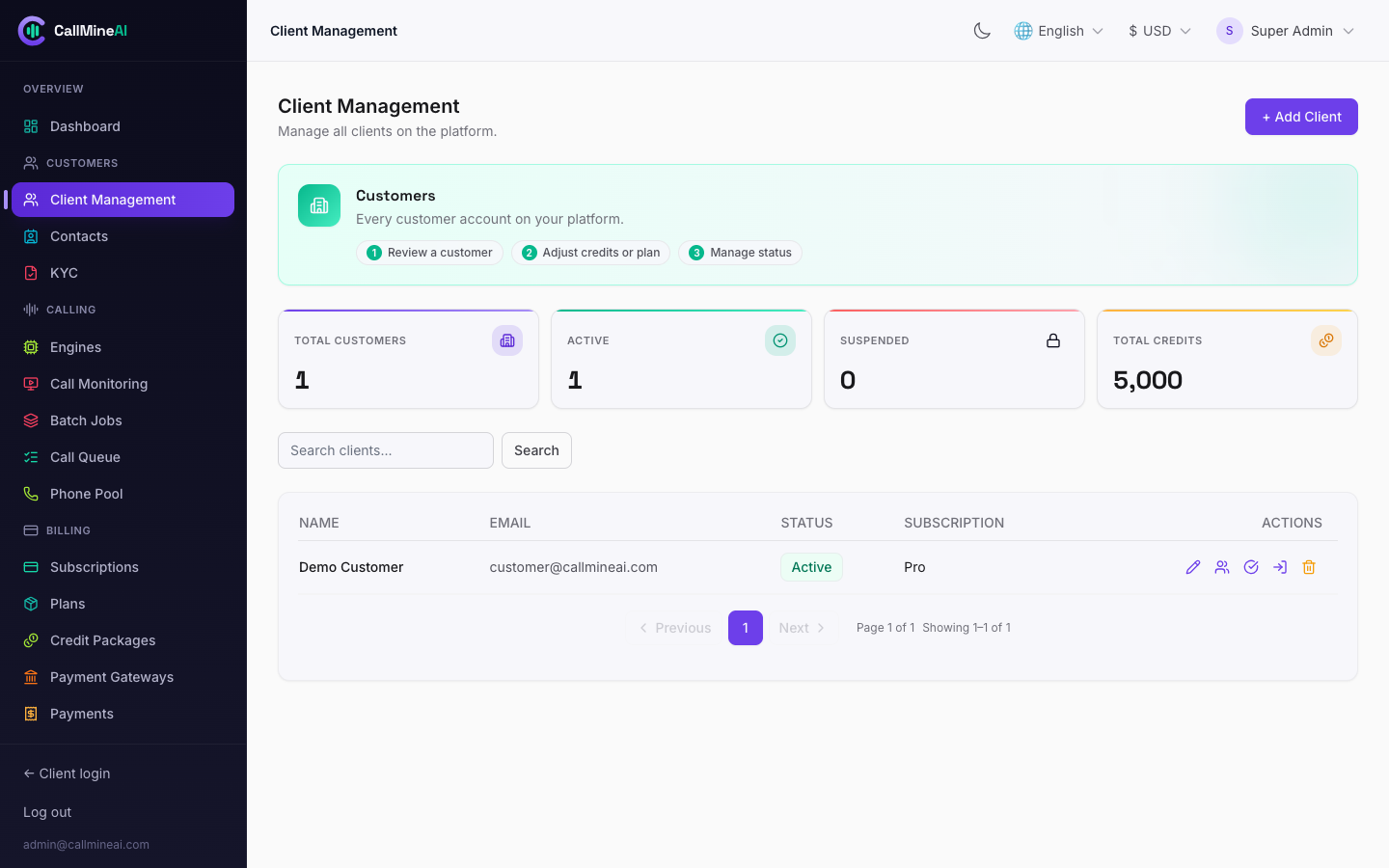 Admin — client management
