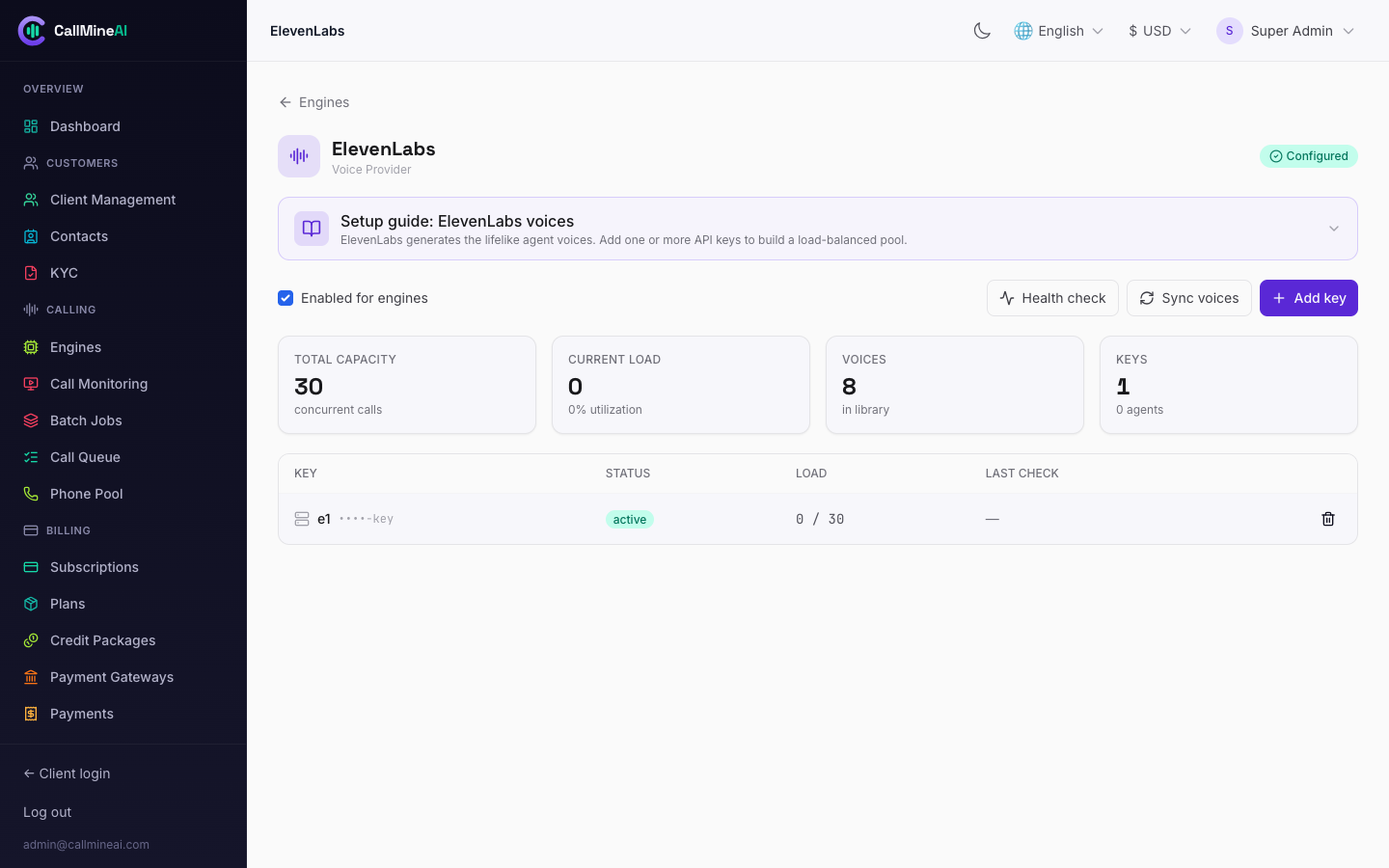 Admin — ElevenLabs keys