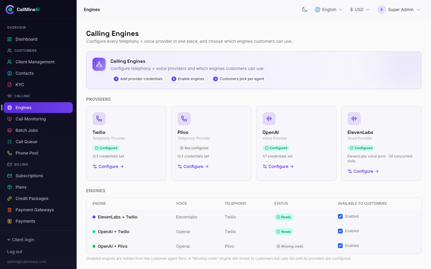 Admin — engines