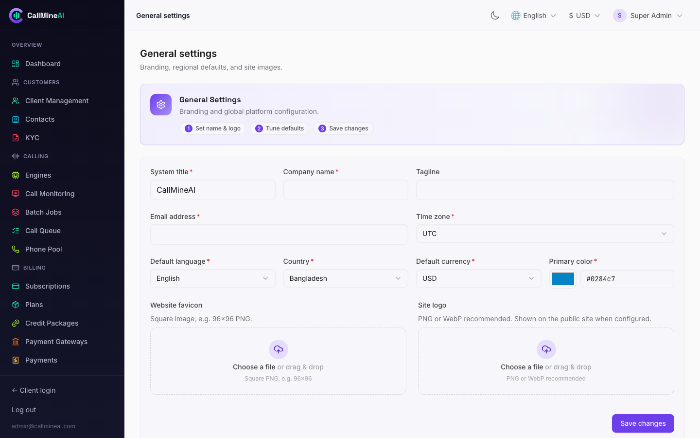 Admin — general settings