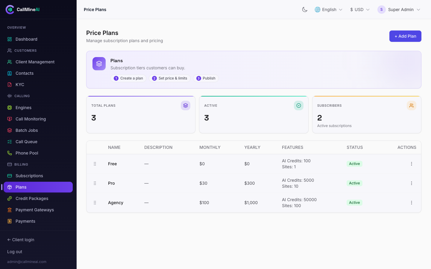 Admin — plans