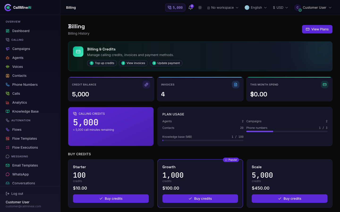Customer billing & credits