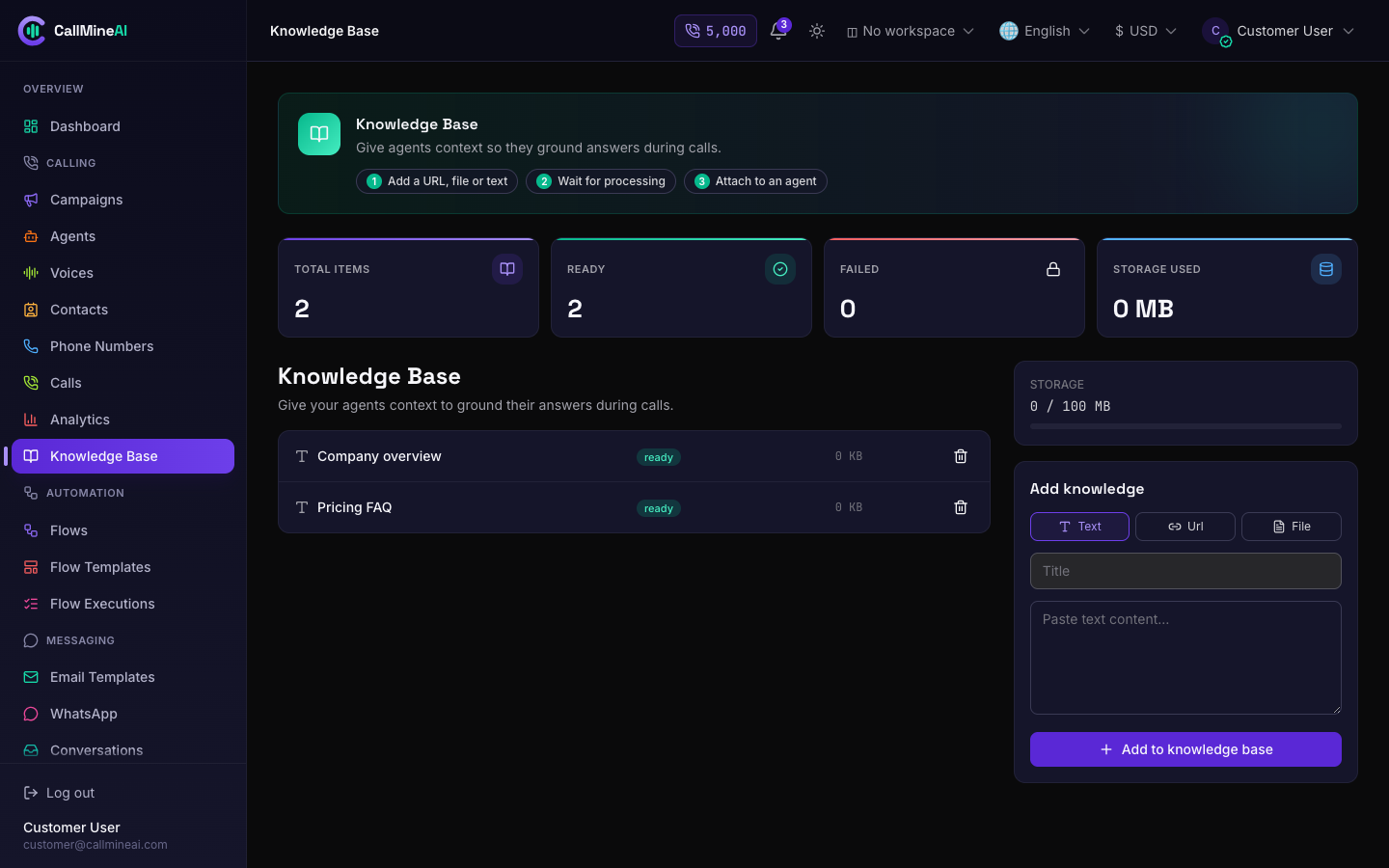 Customer — knowledge base