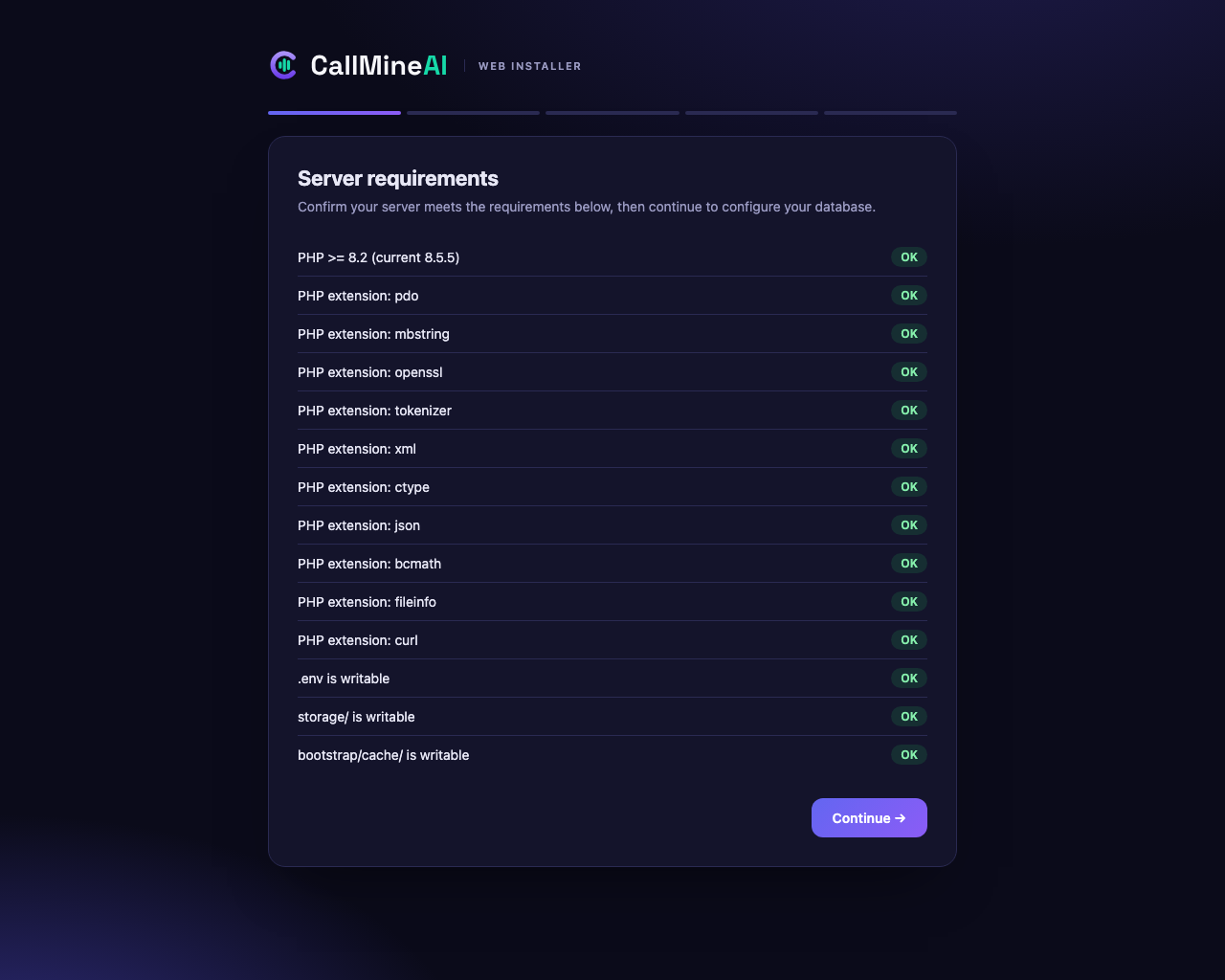 Installer — server requirements