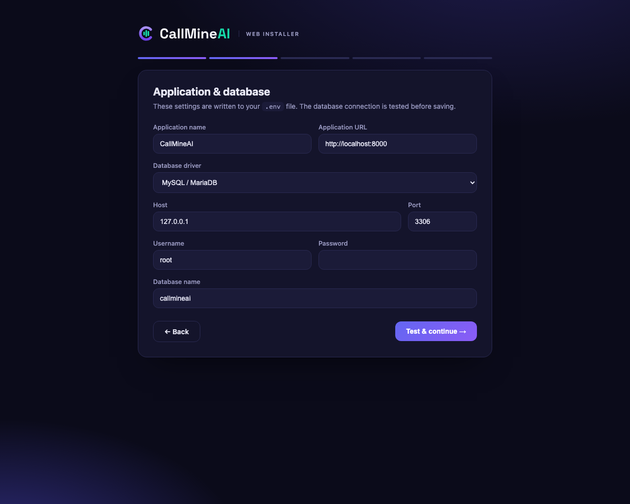 Installer — application and database