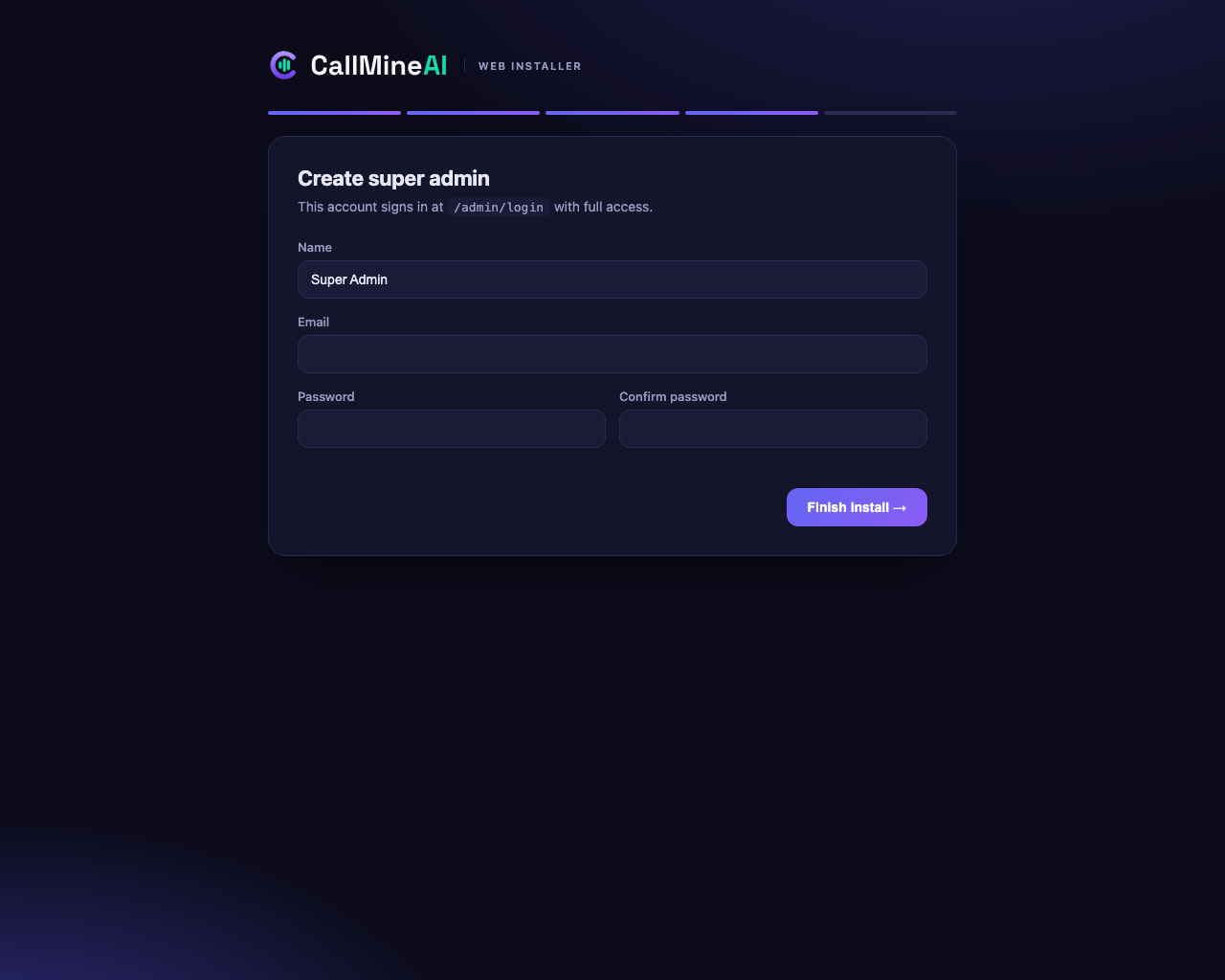 Installer — create super admin